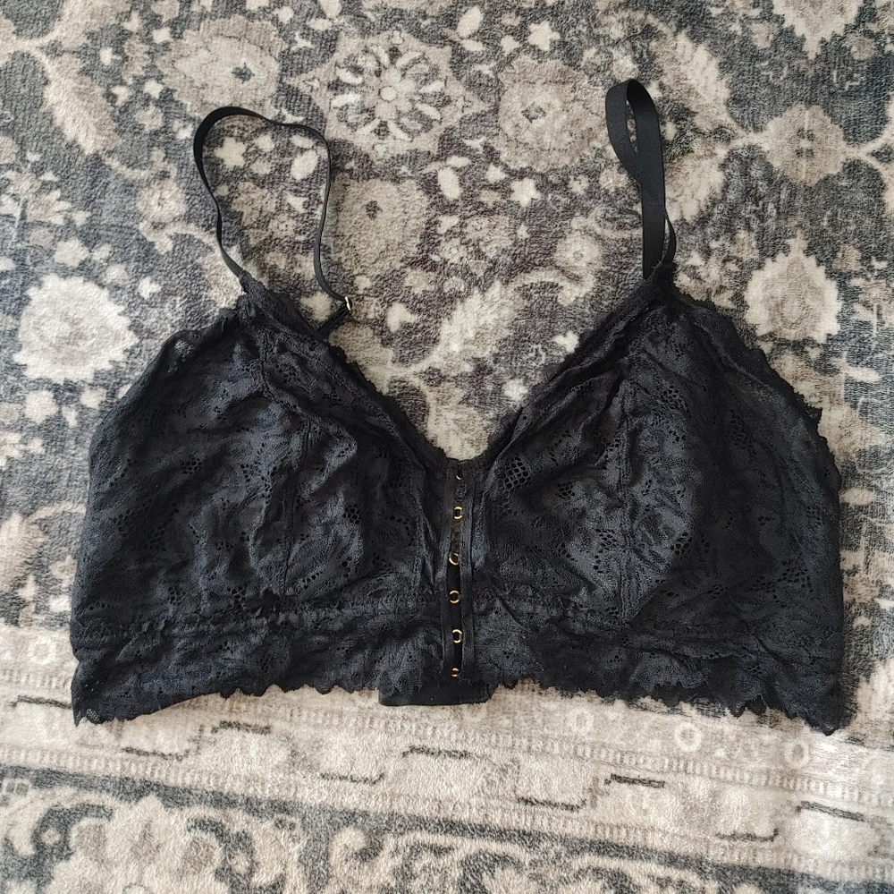 Black Aerie Lace Bralette with Gold Accents